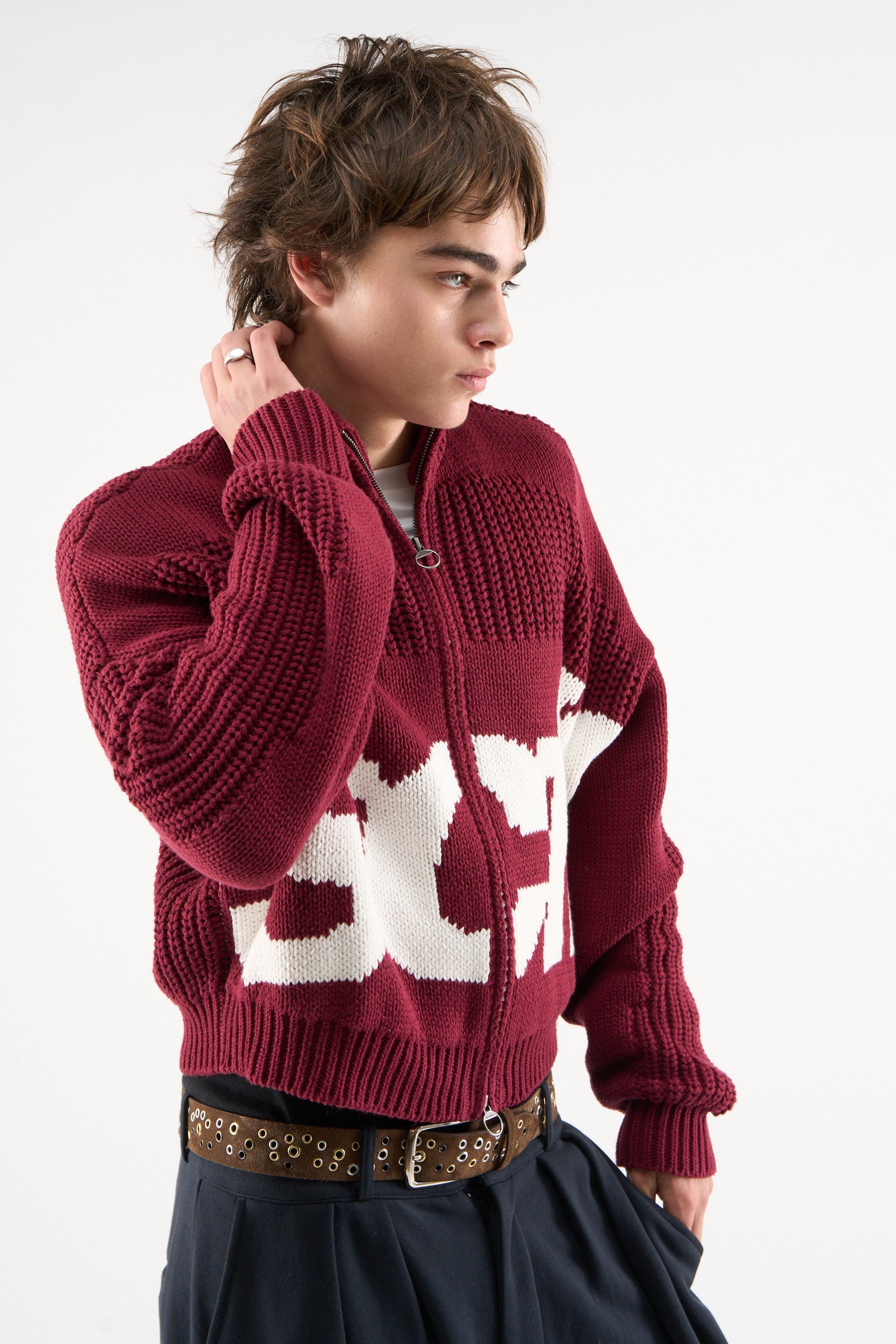 Scff Red Knit Zipper