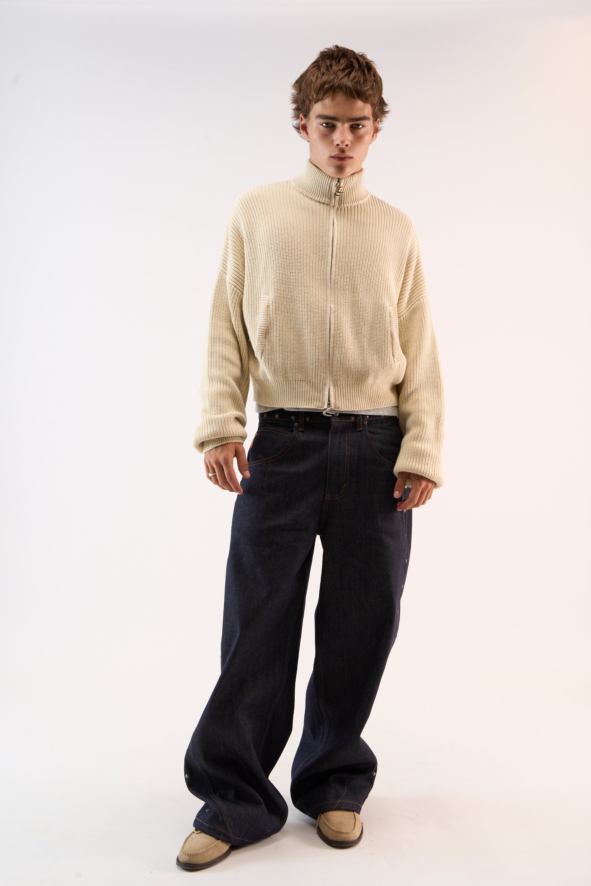 Delore Ecru Knit Zipper