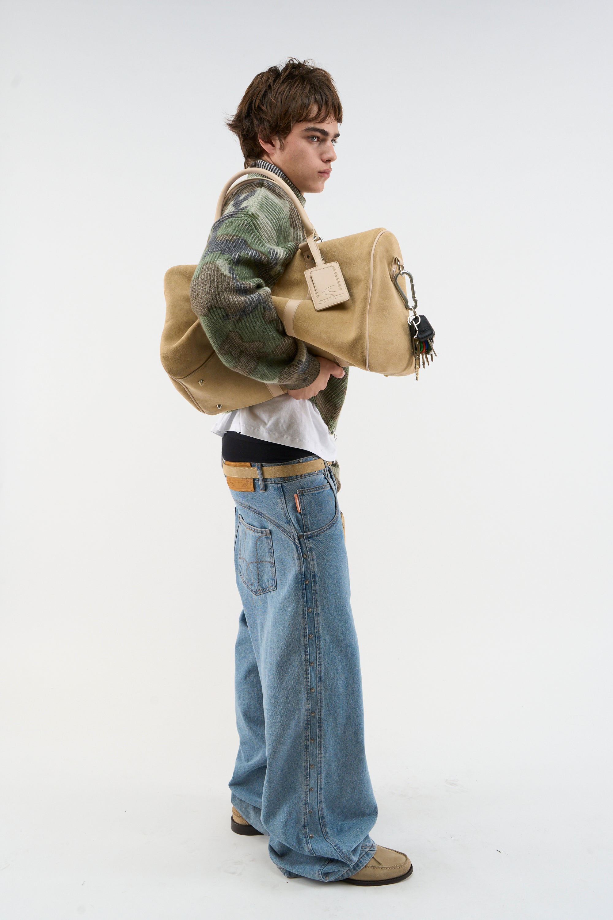 Suede Ecru Duffle Bag