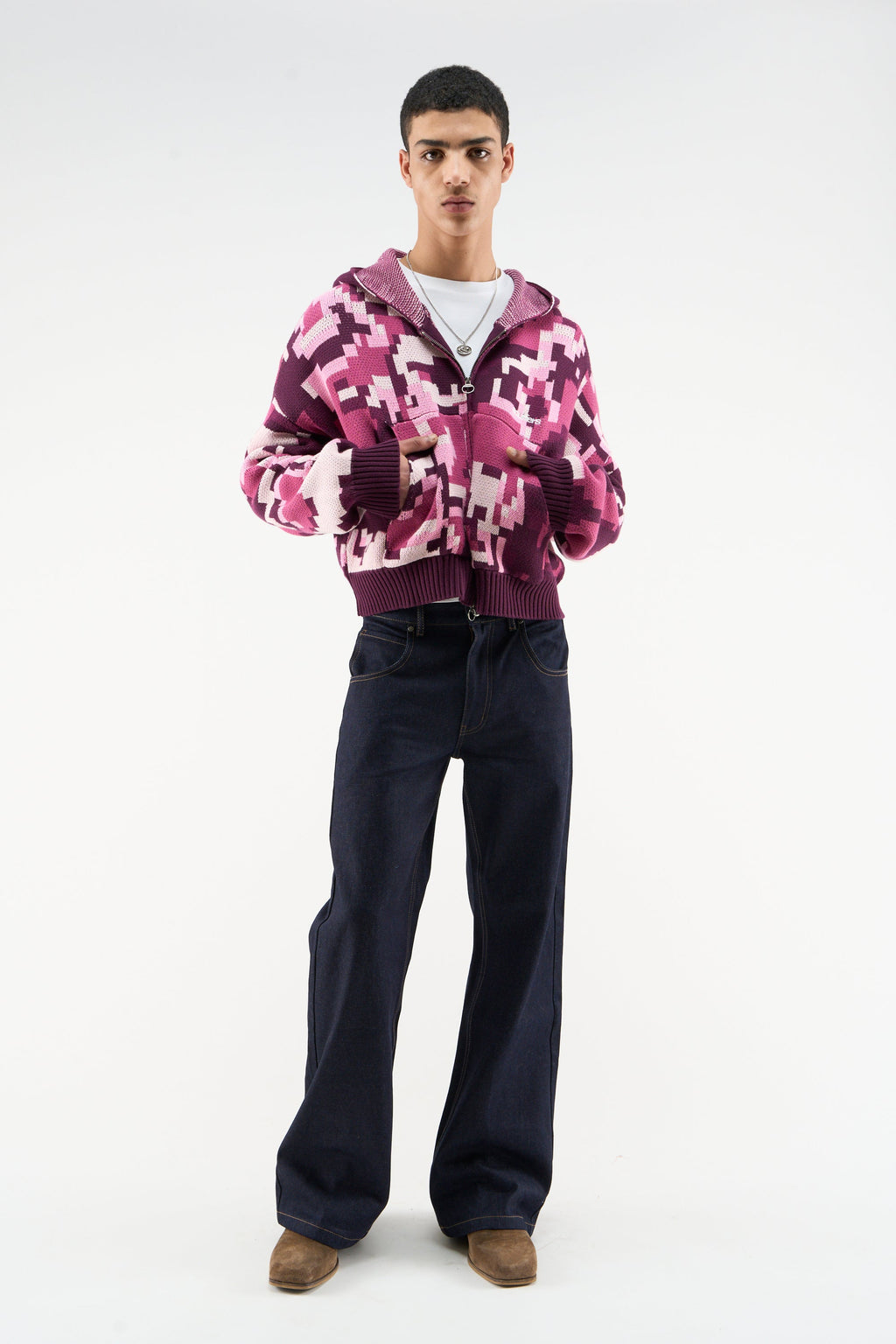 Mosaic Pink Knit Zipper