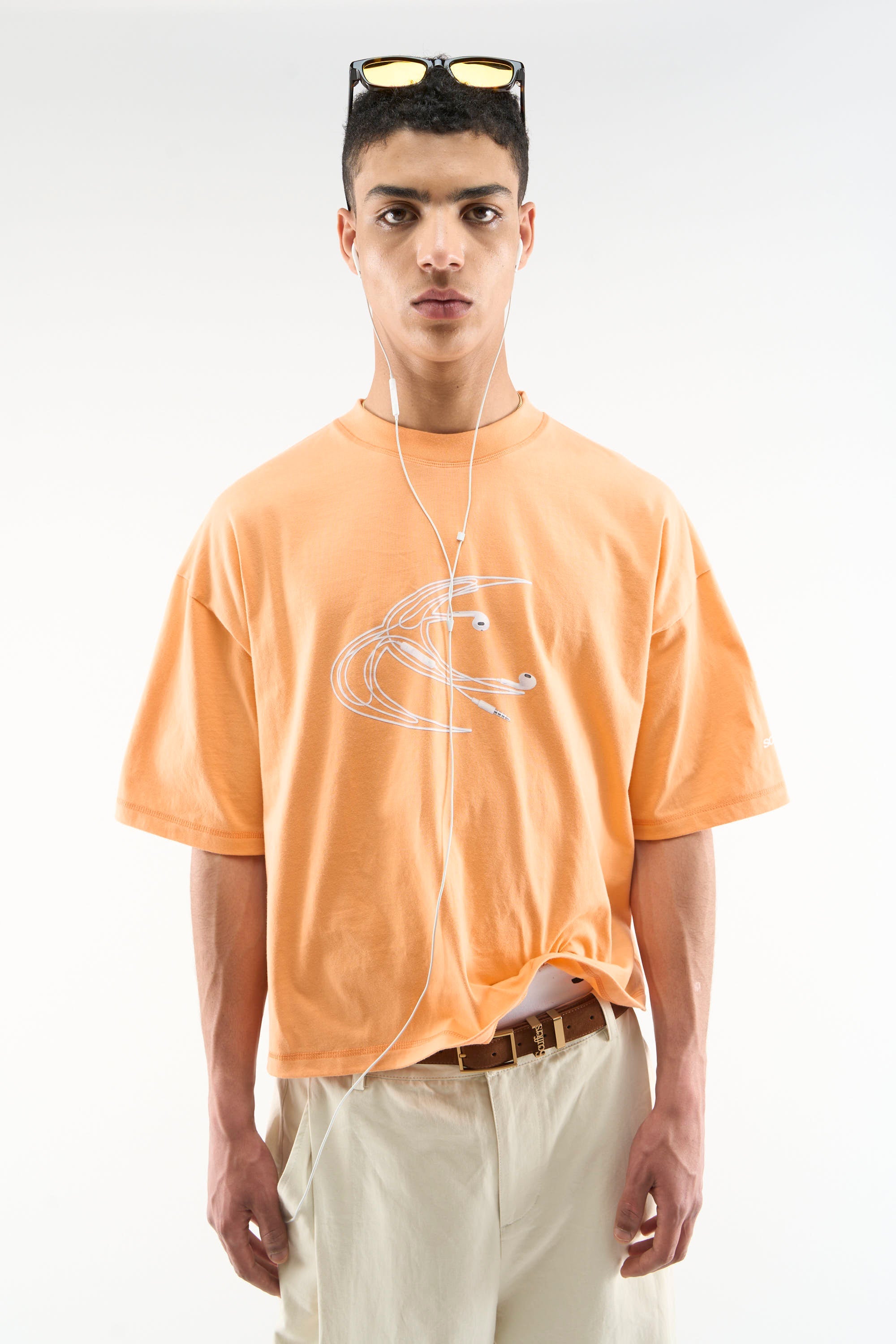 Earphones Orange T-Shirt